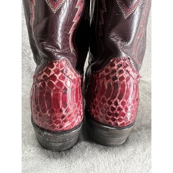 Vtg Tony Lama Gold Label Mens 7 EE Red Python Snakeskin Cowboy Boots Western - Picture 4 of 14